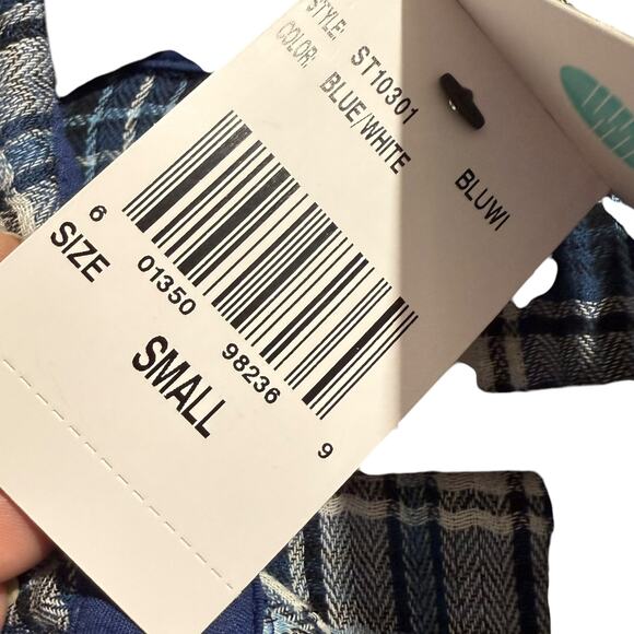 NWT KUT From the Kloth Blue and White Boylen Relaxed Snap Front Woven Top Small - Picture 8 of 10